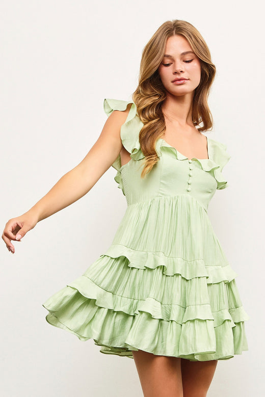 Ruffle Flutter Sleeve Dress