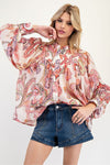 Paisley Printed Bubble Sleeve Top