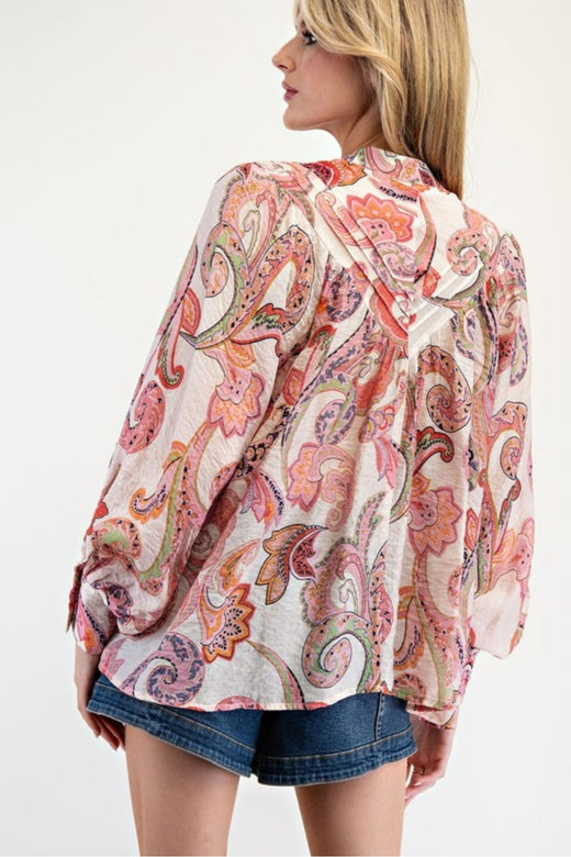 Paisley Printed Bubble Sleeve Top