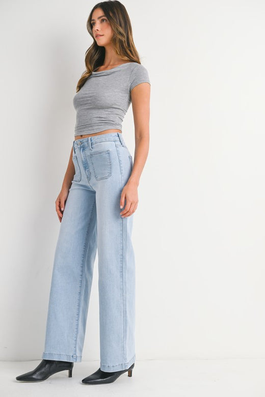 Mini Patch Pocket Wide Leg Jeans