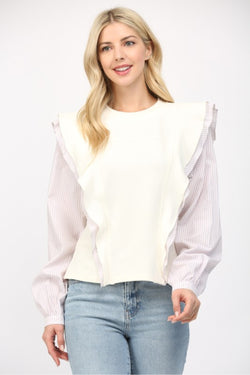 Stripe Sleeve Ruffle Shirt