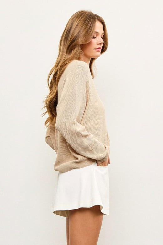 V Neck Zip Up Sweater Top