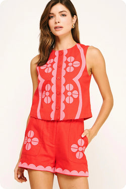 Contrast Embroidery Shirt