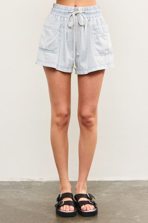 Chambray Tie Front Shorts