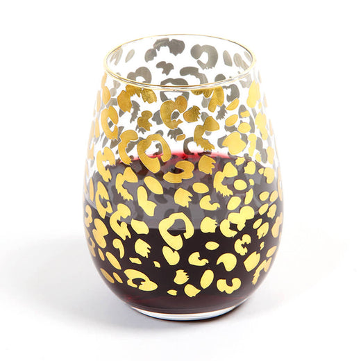 Gold Leopard Stemless Wine Glass