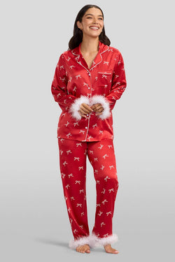 Christmas Bow Satin Feather Pajamas