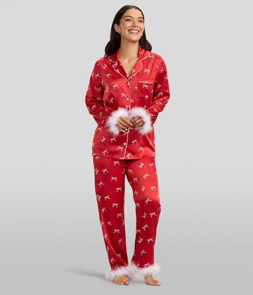 Christmas Bow Satin Feather Pajamas