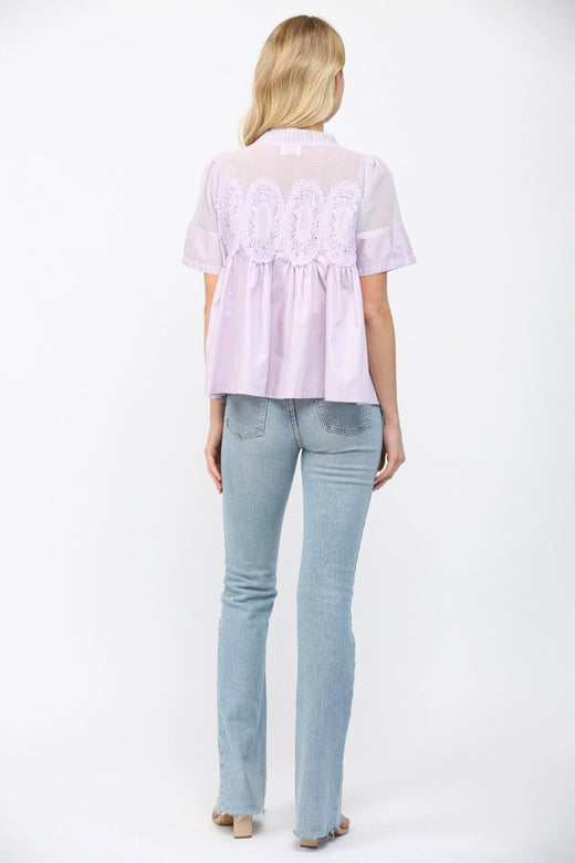 Mesh Combined Top with Applique