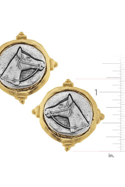 Gold and Silver Intaglio Horse Pierced Earrings