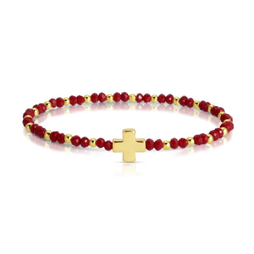 4mm Crystal Stretch Bracelet with Single Cross