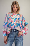 Ocean Pleated Button Top