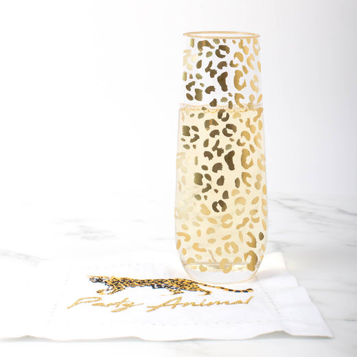 Gold Leopard Stemless Champagne Glass