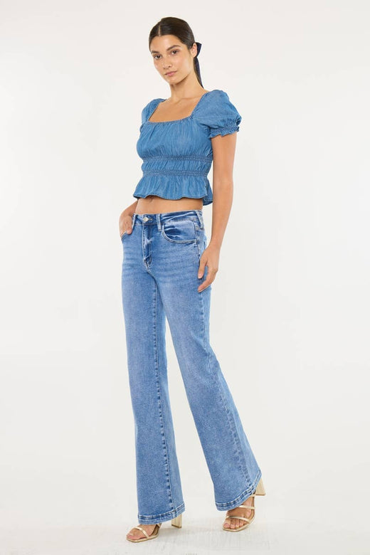 High Rise Wide Flare Leg Blue Jean