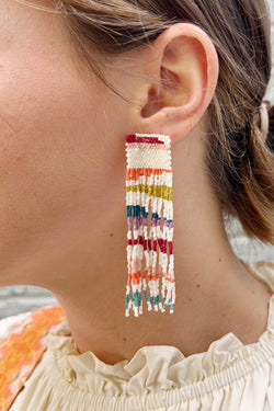 Belle Angled Stripes Beaded Fringe Earrings Rainbow