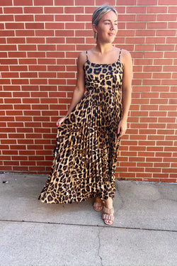 Leopard Print Pleated Dress