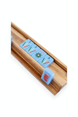 Oak Mahjong Racks & Pushers (Set of 4)