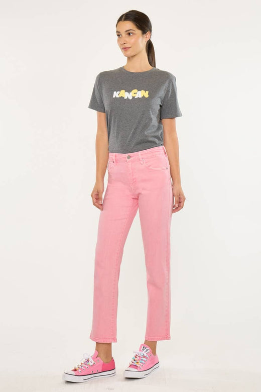 Pink Mid Rise Straight Jean