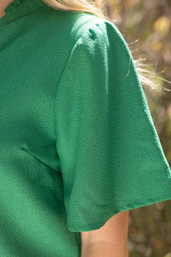 Ruffle V-Neck Solid Tweed Top
