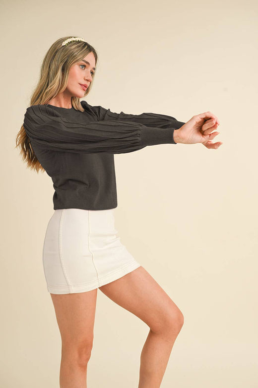 Stripe Texture Puff Sleeve Sweater