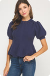 Peplum Puff Sleeve Knit Top