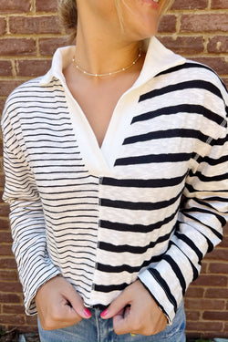 Black/White Color Combo Striped Knitted Top