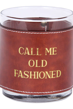 Call Me Old Fashioned Faux Leather Rocks Glass-GOLD