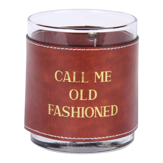 Call Me Old Fashioned Faux Leather Rocks Glass-GOLD