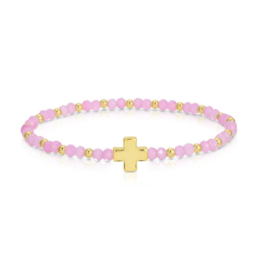 4mm Crystal Stretch Bracelet with Single Cross