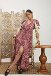 Burgundy Color Block Floral Maxi Dress