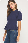 Peplum Puff Sleeve Knit Top