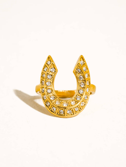 18K Gold CZ Horseshoe Ring