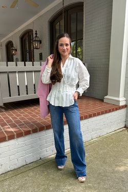 Classic Collar Pleated Button-Down Blouse