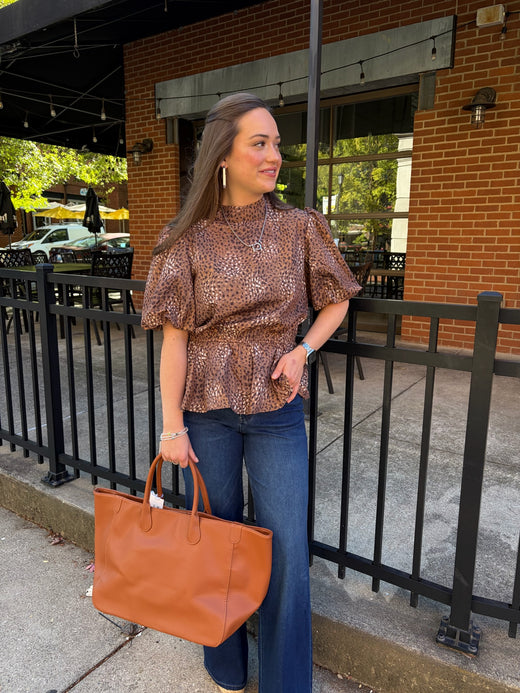 High Banded Animal Print Peplum Top