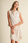 Asymmetric Cowl Neck Lace-Trim Blouse