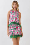 Floral Print Feather Trim Sleeveless Top