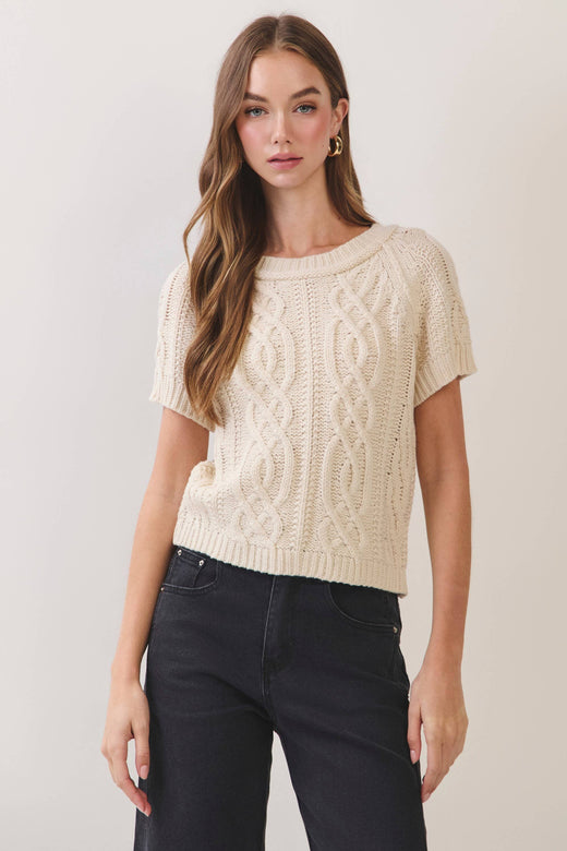 Cable Knit Short Sleeve Sweater