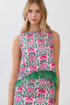 Floral Print Feather Trim Sleeveless Top