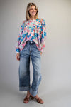 Ocean Pleated Button Top