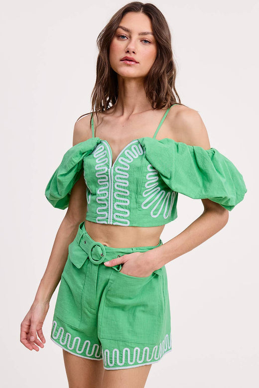 Embroidery Detail Belted Shorts