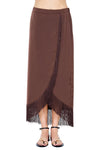 Fringed Satin Wrap Midi Skirt