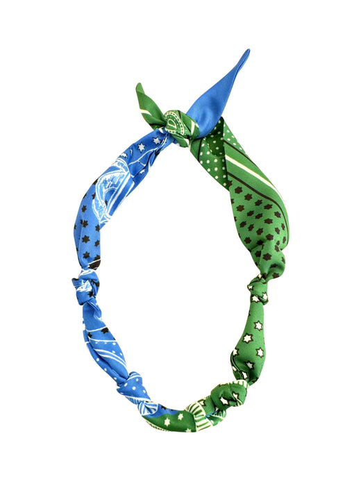 Knotted Carley Blue and Green Bandana Scarf Necklace
