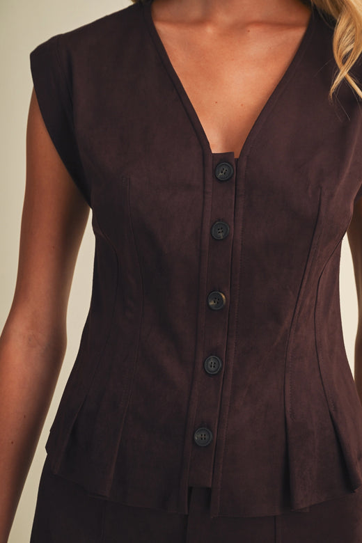 Faux Suede Pleated Peplum Top
