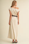 Sueded Knit Asymmetric Belted Cowl Dress