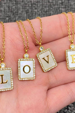 Rhinestone Shell Initial Charm Necklace