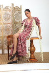 Burgundy Color Block Floral Maxi Dress