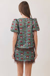 CT10188-Floral Print Feather Trim Top