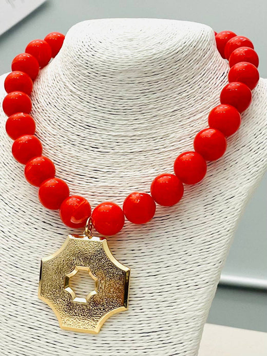 Quatrefoil Pendant on Beaded Necklace