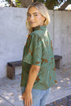 Ruffled V-Neck Floral Burnout Top