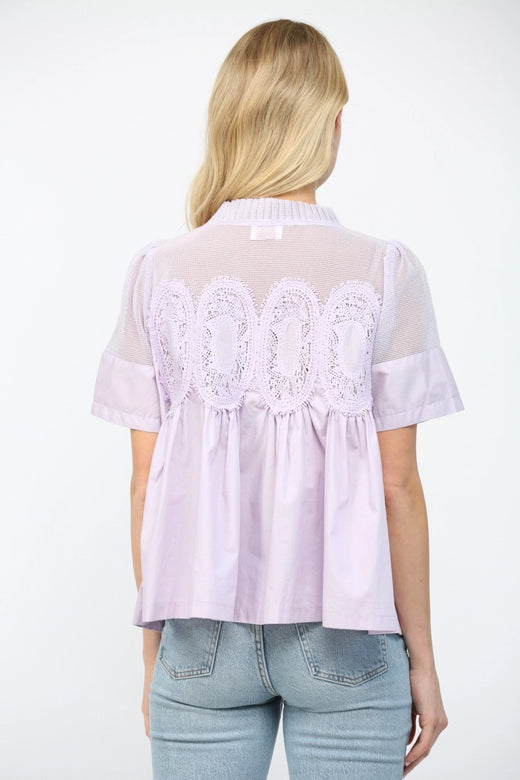 Mesh Combined Top with Applique