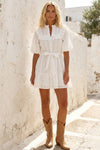 Ruffle Shoulder Cotton  Mini Dress